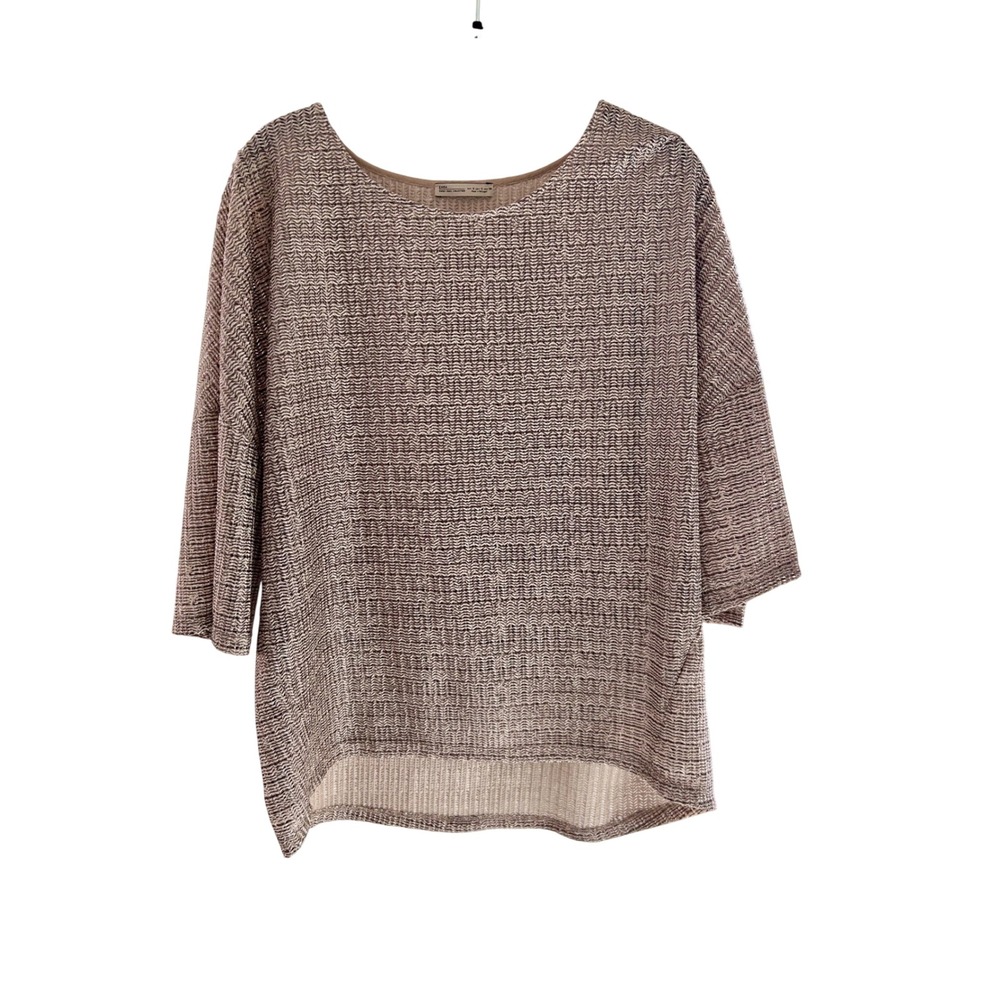 Zara Basic Collection Metallic Knit Top Bronze Si… - image 1